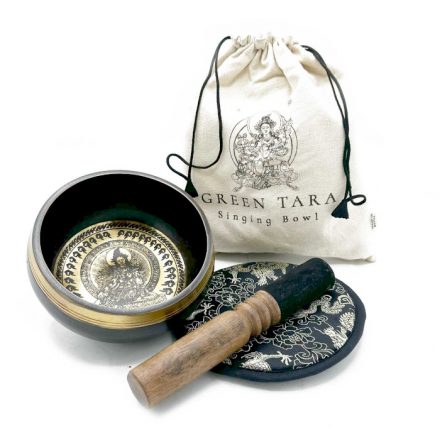 Green Tara - Hand Beaten & Engraved Singing Bowl Gift Set - 14cm